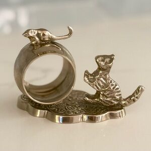Vintage Silver Plate Cat And Mouse Napkin Ring